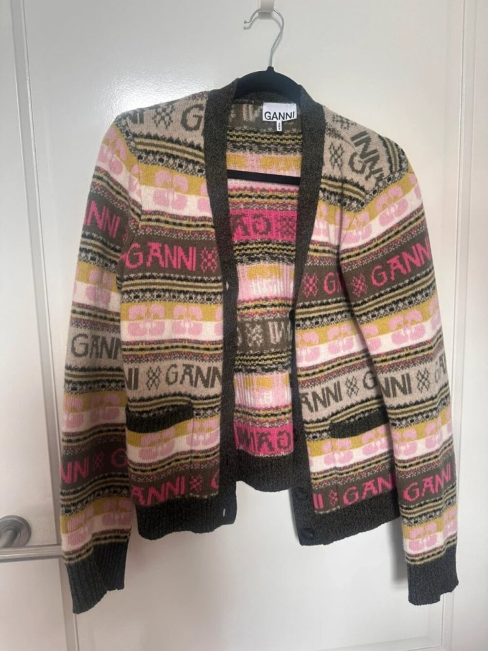 Ganni Wool Jacquard Cardigan M
